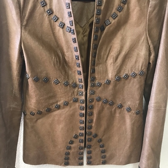 REBA Tan Leather Studded Jacket / Blazer * SZ S - Picture 5 of 16